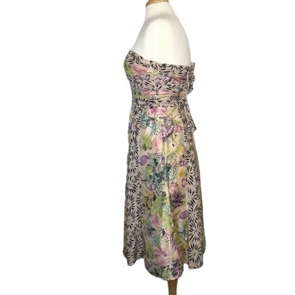 NANETTE LAPORE Strapless Silk Black Pink multi Ladies Dress Size 6 - Picture 2 of 7